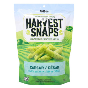 Front of Harvest Snaps Baked Green Pea Snacks Caesar Veggie Chips - Harvest Pea Snaps - Pea Snacks - Vegetable Chips