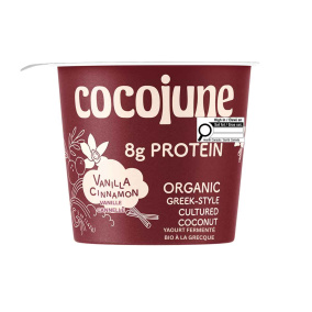 Front of Cocojune High-Protein Greek-Style Cultured Coconut Vanilla Cinnamon - Vegan Yogurt - Coconut Based Yogurt - Cocojune Coconut Yogurt