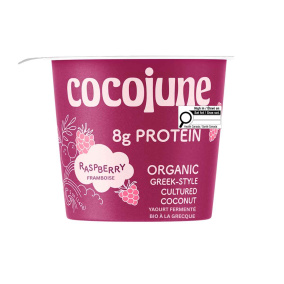 Front of Cocojune High-Protein Organic Greek-Style Cultured Coconut Raspberry - Vegan Yogurt - Coconut Based Yogurt - Cocojune Coconut Yogurt