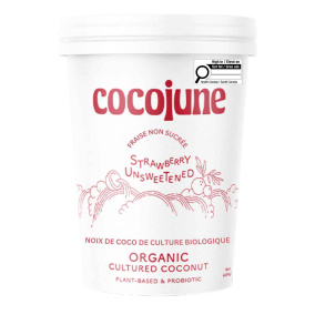 Front of Cocojune Organic Cultured Coconut Unsweetened Strawberry - Vegan Yogurt - Coconut Based Yogurt - Cocojune Coconut Yogurt