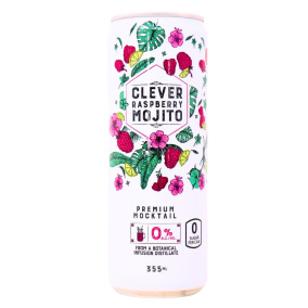 Front of Clever Mocktails Non-Alcoholic Raspberry Mojito Drink Sugar-Free