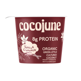 Front of Cocojune High-Protein Greek-Style Cultured Coconut Vanilla Cinnamon - Vegan Yogurt - Coconut Based Yogurt - Cocojune Coconut Yogurt