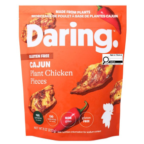Front of Daring Plant-Based Chicken Pieces Cajun - Vegan Chicken Strips - Vegan Chicken Substitutes - Vegan Chicken Nuggets - Mock Chicken