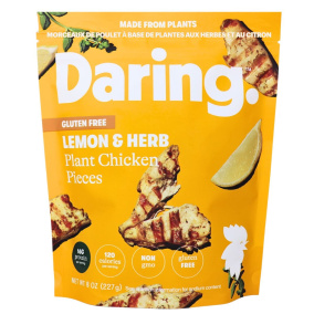 Front of Daring Plant-Based Chicken Pieces Lemon Herb - Vegan Chicken Strips - Vegan Chicken Nuggets - Vegan Chicken Substitutes - Mock Chicken