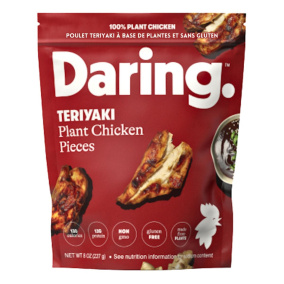 Front of Daring Plant-Based Chicken Pieces Teriyaki - Vegan Chicken Strips - 
Vegan Chicken Nuggets - Vegan Chicken Substitutes - Mock Chicken