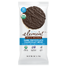 Front of Element Snacks Organic Dark Chocolate Topped Rice Cakes - Organic Chocolate Rice Cakes - Vegan Dark Chocolate Rice Cakes - Gluten-Free Rice Cakes