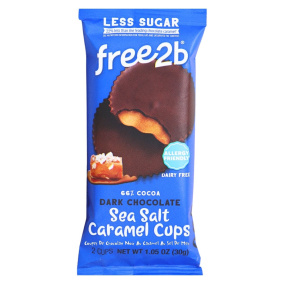 Front of Free2b Dark Chocolate Sea Salt Caramel Cups - Caramel Chocolate Cups