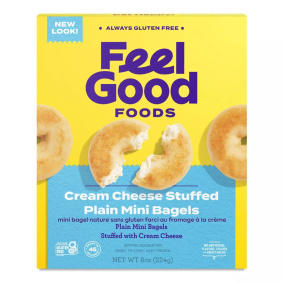 Front of Feel Good Foods Stuffed Bagels - Gluten Free Bagels - Cream Cheese Stuffed Bagels