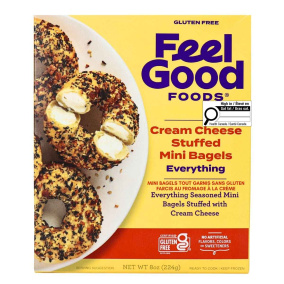 Front of Feel Good Foods Stuffed Bagels - Cream Cheese Stuffed Bagels - Gluten Free Bagels - Gluten Free Everything Bagels