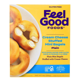 Front of Feel Good Foods Stuffed Bagels - Gluten Free Bagels - Cream Cheese Stuffed Bagels