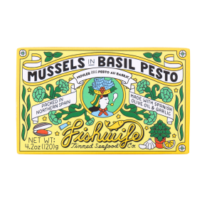 Fishwife Tinned Seafood Mussels in Basil Pesto Front