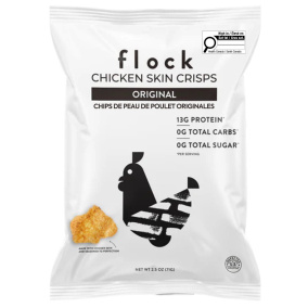 Front of Flock Chicken Skin Crisps Original - Chicken Skin Chips - Chicken Chips - Keto Protein Chips