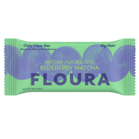 Front of Floura Daily Fiber Bar Blueberry Matcha - Fruit Trimming Bars - Snacks Made From Food Scraps - High Fibre Bar