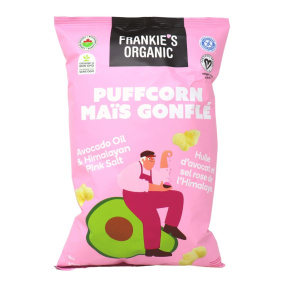 Front of Frankie's Organic Puff Snack Puffcorn Avocado Oil Chips Himalyan Pink Salt