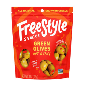 Freestyle Snacks Pitted Green Olives Snack Pack Hot & Spicy, 113g