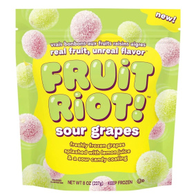 Front of Fruit Riot Sour Grapes - Frozen Grapes - Sugar Grapes - Frozen Sugared Grapes - Frozen Candy