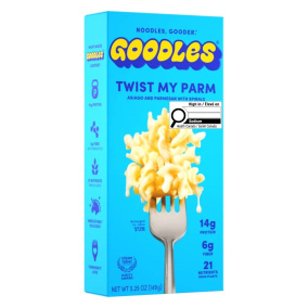 Front of Goodles High Protein Mac And Cheese Asiago Parmesan Spirals Twist My Parm