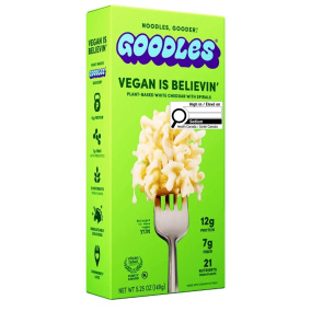 Front of Goodles Protein Vegan Mac And Cheese Vegan Is Believin'