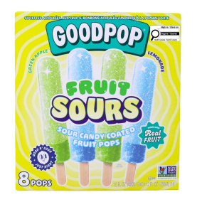 Goodpop Fruit Sours Sour Candy Coated Fruit Pops Cherry and Melon Front