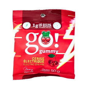 Front of GoGummy Low Sugar Gummies Vegan Gummy Bears Sour Cherry