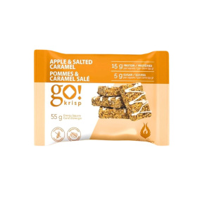 Front of GoKrisp High Fibe High Protein Energy Bar Healthy Energy Bar Low Sugar Energy Bar Apple & Salted Caramel