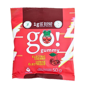 Front of GoGummy Low Sugar Gummies Vegan Gummy Bears Sour Cherry