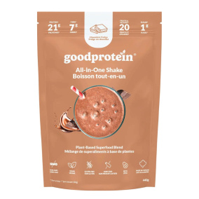 Front of Good Protein - All In One Shake - Chocolate Vegan Protein Powder - Good Protein Powder - Superfood Protein Powder - Chocolate Fudge Protein Powder