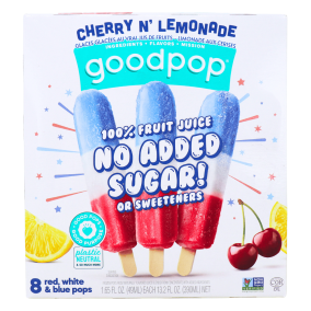 Goodpop Real Fruit Red White Blue Ice Pops Cherry n’ Lemonade, 8 Pops