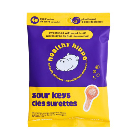 Front of Healthy Hippo Low Sugar Sour Keys, 50g