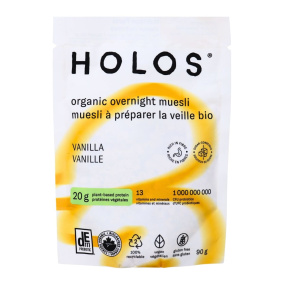 Holos Organic Overnight Muesli Vanilla, 90g - High Protein Overnight Oats, High Protein Muesli