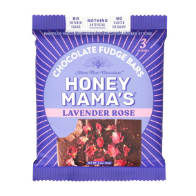 Front of Honey Mama’s Gluten-Free Chocolate Fudge Bars Lavender Rose - Truffle Snack Bar - Dairy-Free Truffle Bar - Gluten-Free Truffle Snack Bar