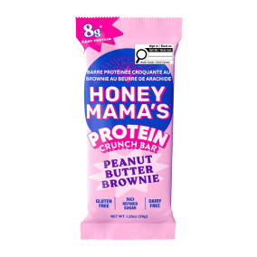Front of Honey Mama’s Gluten-Free Protein Crunch Bar Peanut Butter Brownie - Dairy-Free Protein Bar - Peanut Protein Bar - Protein Bar No Gluten
