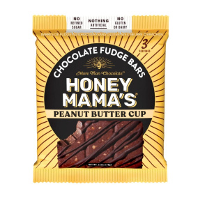 Front of Honey Mama’s Gluten-Free Chocolate Fudge Bars Peanut Butter Cup - Truffle Snack Bar - Dairy-Free Truffle Bar - Gluten-Free Truffle Snack Bar