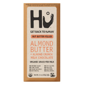 Front of Hu Kitchen Grass-Fed Milk Chocolate Bar Filled Almond Butter Crunch, 60g