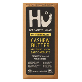 Front of Hu Kitchen Cashew Butter & Pure Vanilla Bean Dark Chocolate Bar - dark chocolate bar - gluten free chocolate bars - Hu Chocolate Canada