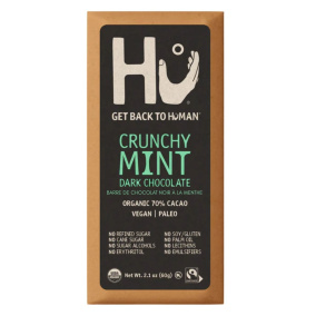 Front of Hu Crunchy Mint Dark Chocolate Bar, 60g
