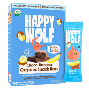 Front of Happy Wolf Fridge-Fresh All-Natural Snack Bar Chocolate Banana - Real Food Bar - Clean Snack Bars - Healthy Banana Bars