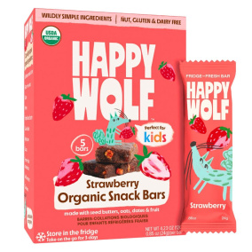 Front of Happy Wolf Allergen-Free All-Natural Snack Bars Strawberry - Real Food Bar - Clean Snack Bars - All Natural Snack Bars