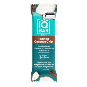 Front of IQ Bar Toasted Coconut Chip - Energy Bar Healthy - Healthy Energy Bar - High Energy Bars