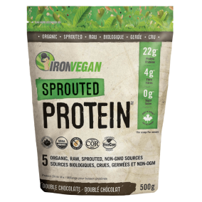 Front of Iron Vegan Sprouted Protein Drink Mix Double Chocolate, 500g