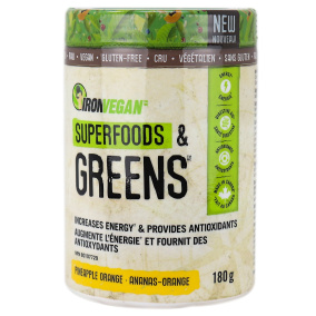 Front of Iron Vegan Superfoods & Greens Pineapple Orange, 180g