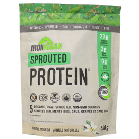 Front of Iron Vegan Sprouted Protein Drink Mix French Vanilla, 500g