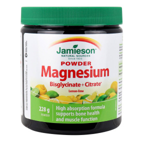 Jamieson Vitamins Magnesium Bisglycinate + Citrate Powder Lemon Lime, 228g