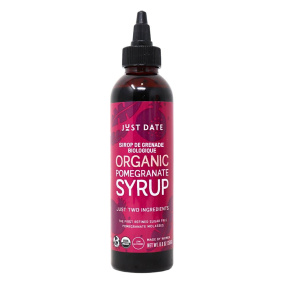 Front of Just Date Organic Pomegranate Molasses Pomegranate Sauce