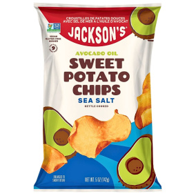 Front of Jackson's Sweet Potato Chips with Avocado Oil Sea Salt -  Avocado Oil Chips Canada - Kettle Cooked Sweet Potato Chips - Sweet Potato Chips Healthy