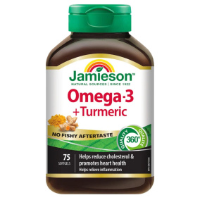 Front of Jamieson Vitamins Omega-3 & Turmeric, 75 Softgels