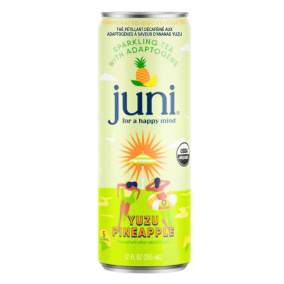 Front of Juni Sparkling Decaffeinated Adaptogenic Tea Yuzu Pineapple - Adaptogenic Drinks - Jay Shetty Tea - Sparkling Teas