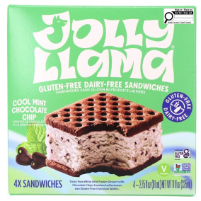 Jolly Llama Gluten & Dairy Free Ice Cream Sandwich Cool Mint Chocolate Chip Front