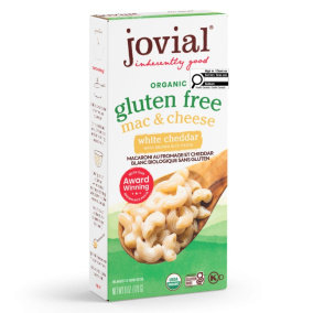Front of Jovial Organic Gluten-Free Mac And Cheese White Cheddar - Healthy Gluten Free Mac And Cheese - White Cheddar Mac And Cheese