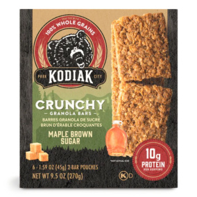Front of Kodiak Cakes Protein-Packed Crunchy Maple Brown Sugar Granola Bars, 6 Pack Box